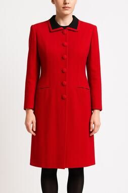 1980s Jones New York Red & Black Collar 100% Wool Dress USA Made small